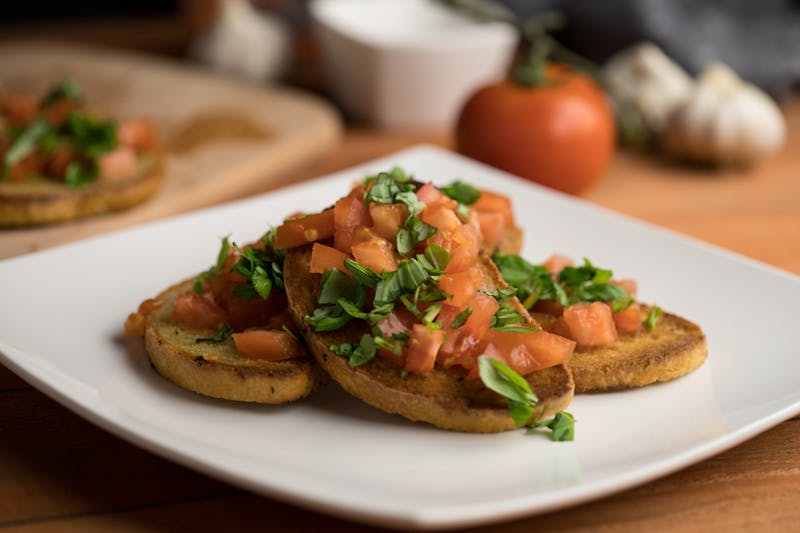 Bruschetta starter with fresh tomatoes